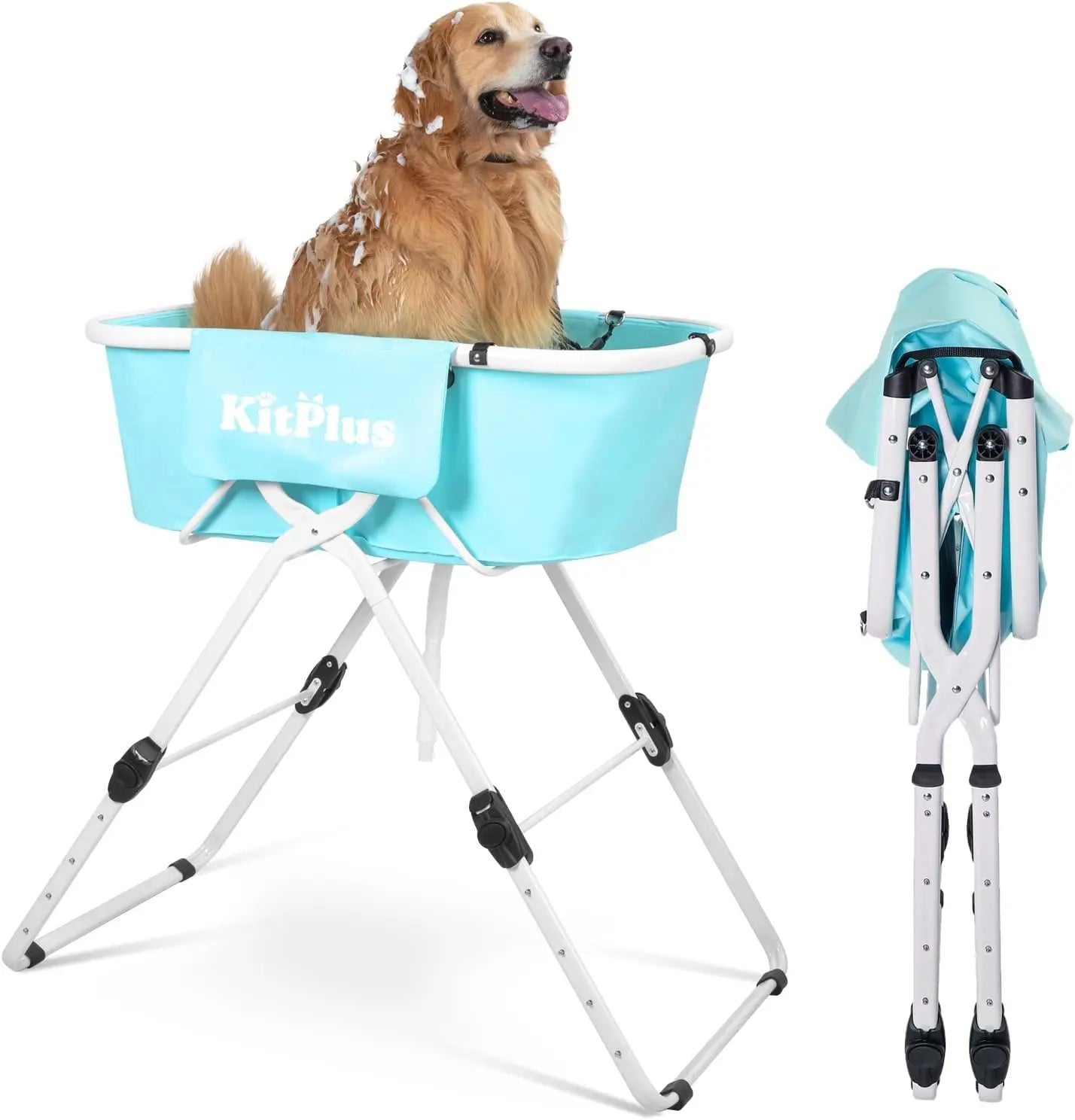 KITPLUS Foldable Dog Bath Tub, 5 Height Adjustable, Shower Dog Pool for Indoor Outdoor, Suit for small, medium and large dog cat