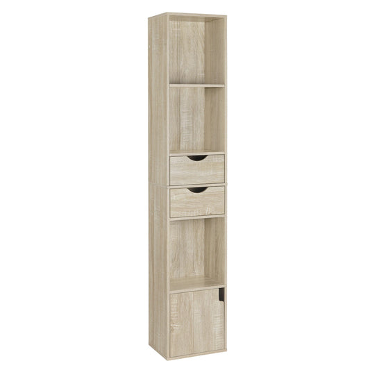 WOLTU Bookcase Standing Shelf with Drawers Door 30x158x24cm Home Office Display Storage Shelves Organizer for Living Room Decor