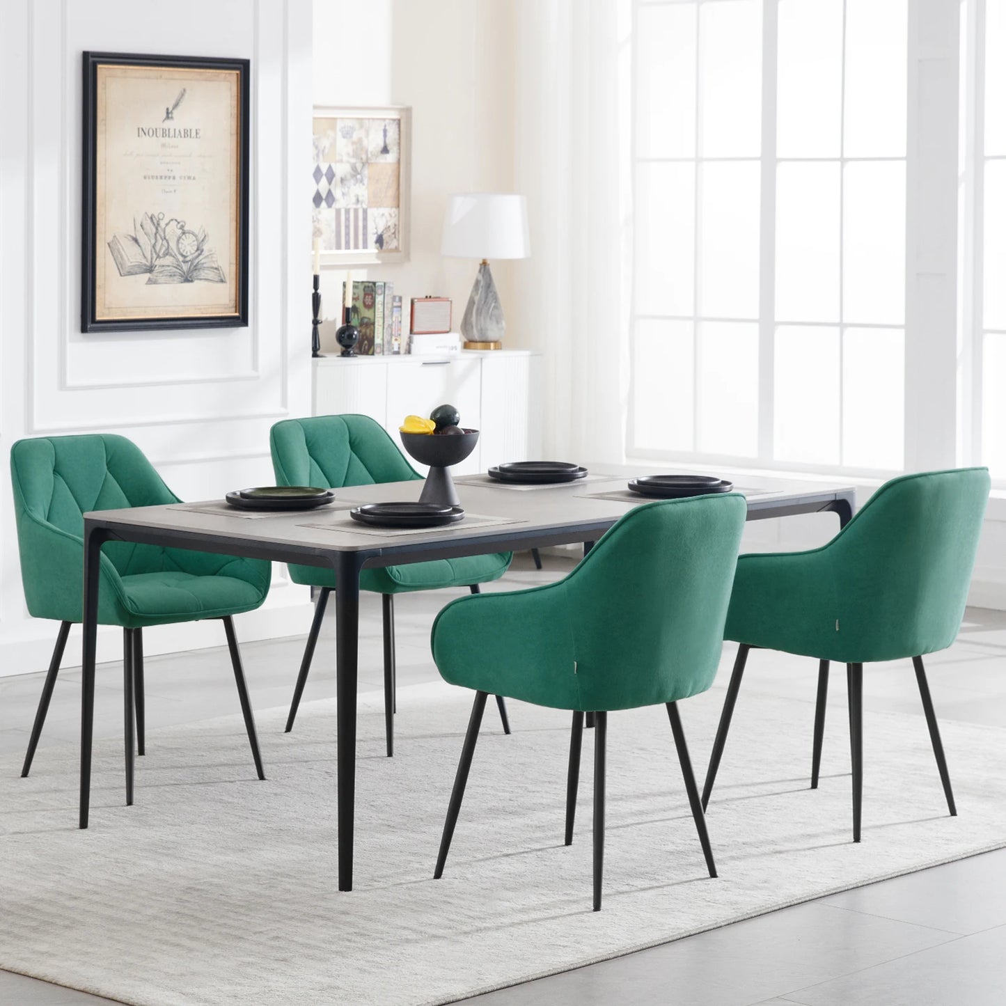 WOLTU 2PCS/Set Dining Chairs Upholstered Kitchen Chairs with Backrest Armrests Metal Legs for Living Room Office Dressing Table