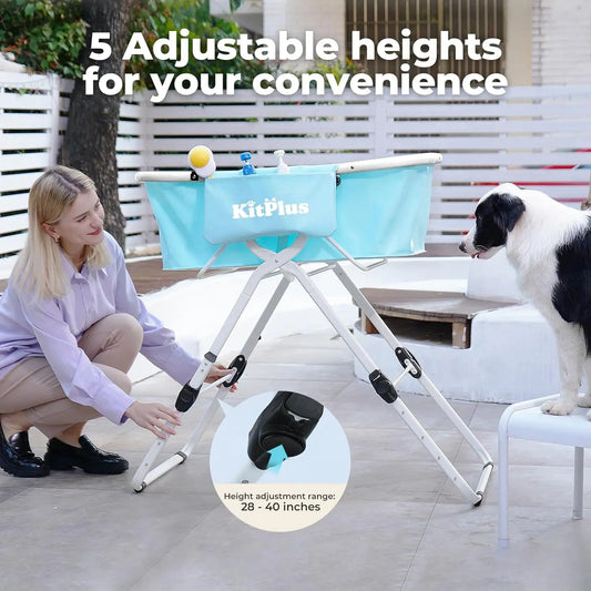 KITPLUS Foldable Dog Bath Tub, 5 Height Adjustable, Shower Dog Pool for Indoor Outdoor, Suit for small, medium and large dog cat