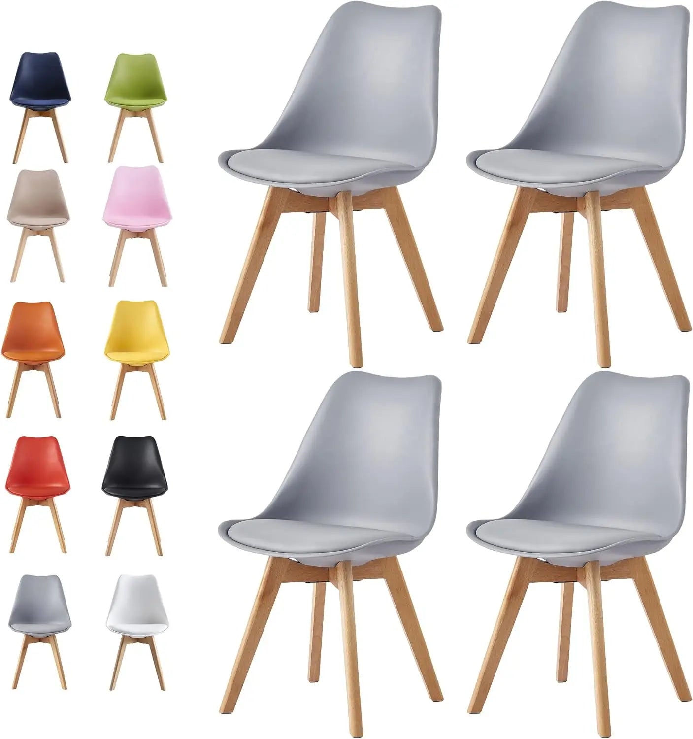 mcc direct Set of 4 Dining Chairs Wooden Legs Soft Cushion Pad Stylish DELUXE Retro Lounge Dining Office EVA