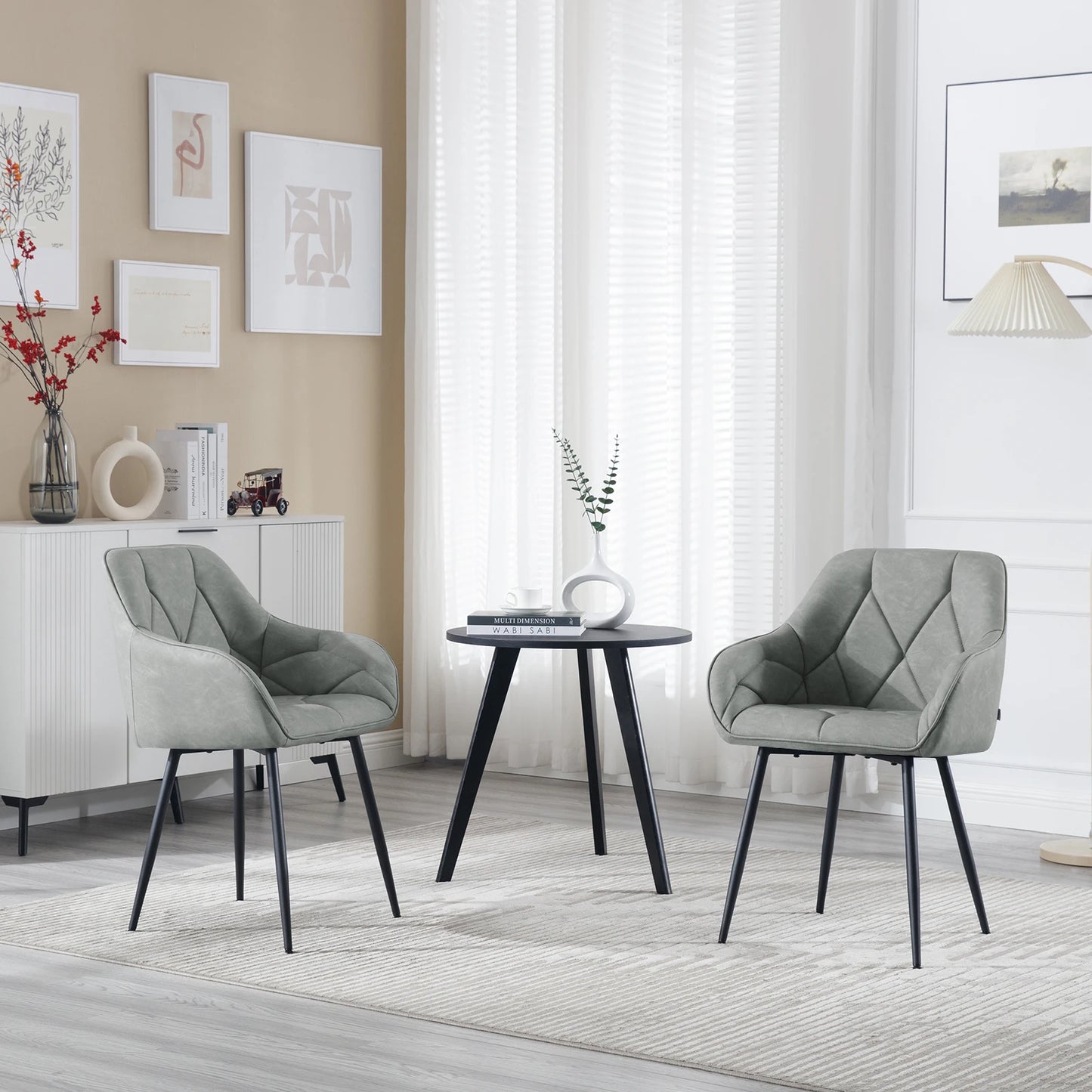 WOLTU 2PCS/Set Dining Chairs Upholstered Kitchen Chairs with Backrest Armrests Metal Legs for Living Room Office Dressing Table