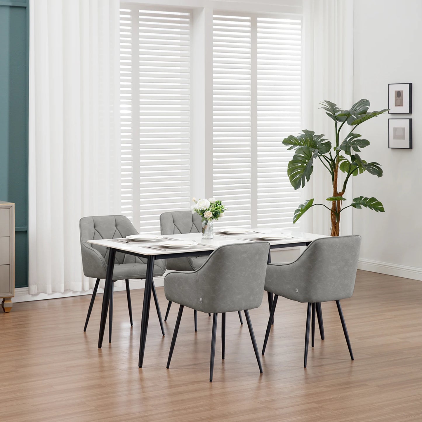 WOLTU 2PCS/Set Dining Chairs Upholstered Kitchen Chairs with Backrest Armrests Metal Legs for Living Room Office Dressing Table