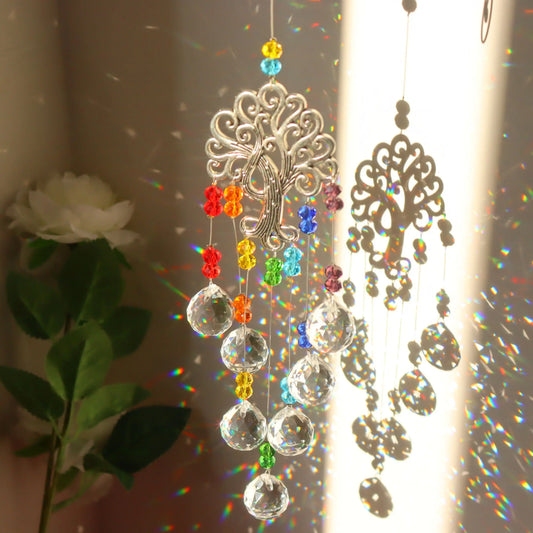 Crystal Wind Chime Rainbow Windchime Sun Catcher Handmade Bohemian Pendant Home Garden Ornament for Bedroom Window Decoration