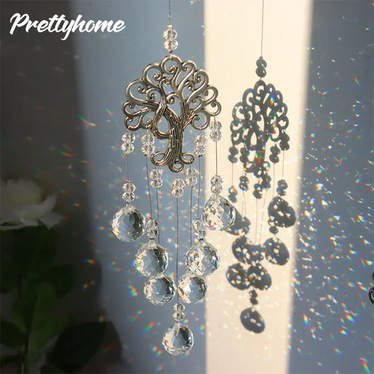 Crystal Wind Chime Rainbow Windchime Sun Catcher Handmade Bohemian Pendant Home Garden Ornament for Bedroom Window Decoration