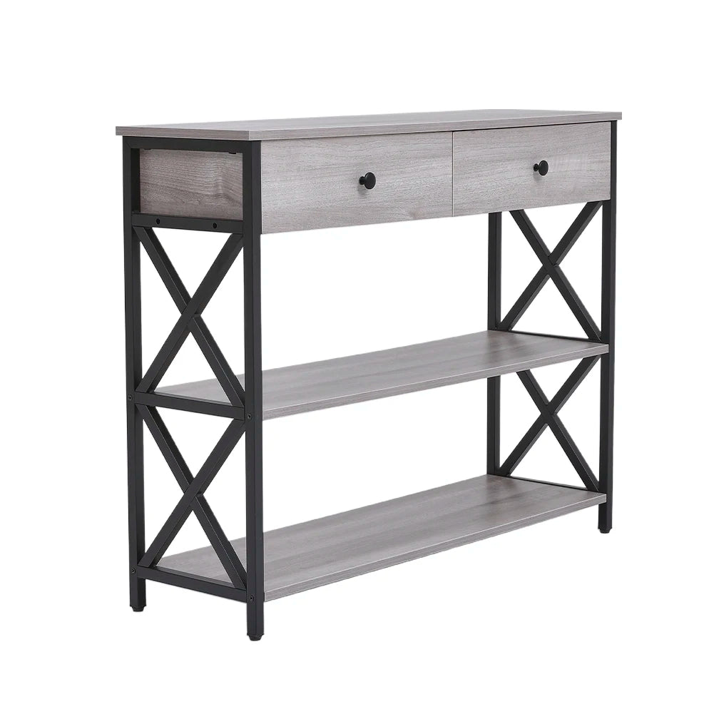 Rustic Grey Narrow Wooden Console Table with Drawers
