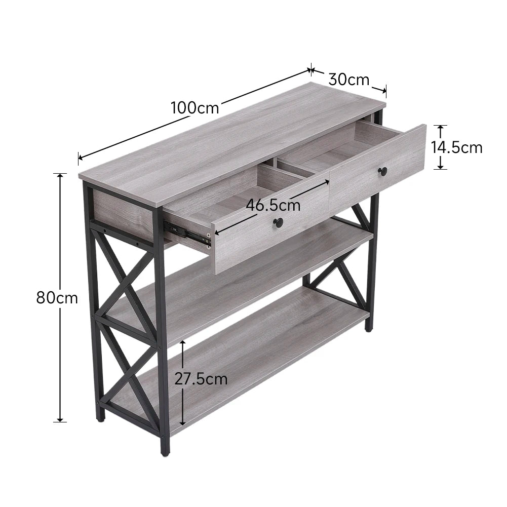 Rustic Grey Narrow Wooden Console Table with Drawers