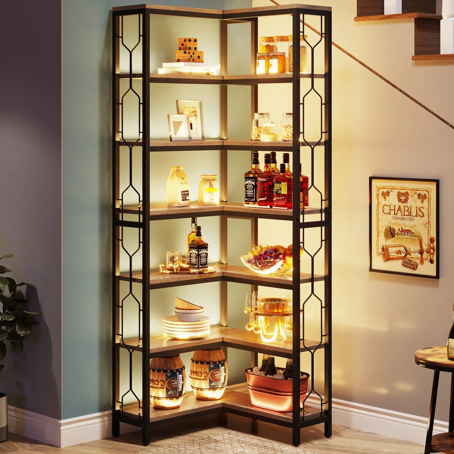 Tribesigns 7-Shelf Corner Bookshelf,Large Modern Corner Bookcase, 7-Tier Tall Corner Shelf Storage Display Rack with Metal Frame