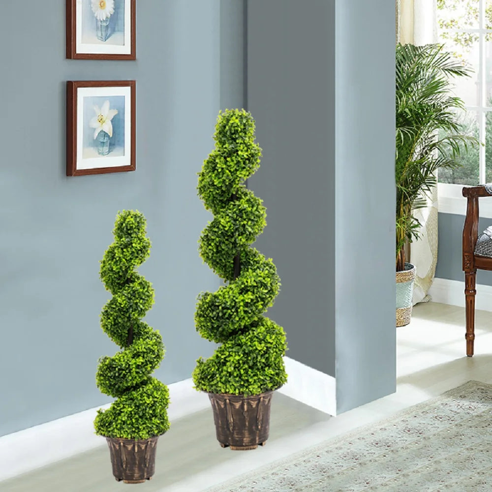 Voltsify 2pcs Artificial Potted Rotating Topiary Trees Garden Yard Ornament with Pot, 90CM