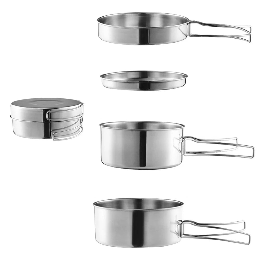 Outdoor Stainless-Steel Camping Cookware Set Camping Bowl Outdoor Bowl Pot Set Hiking Backpacking Cooking Picnic  Cooking  Tool