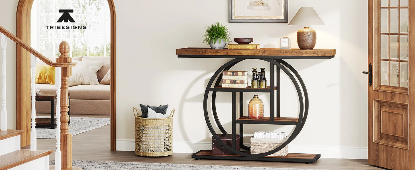 Tribesigns Console Table, 39.4-Inch Entryway Table with Thickened Tabletop, 4- Tier Industrial Narrow Hallway Sofa Table