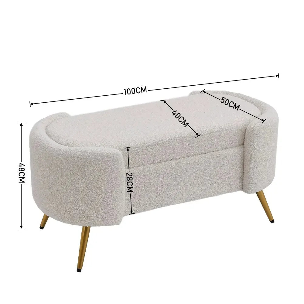 White Luxurious Comfortable Multifunctional Household Sherpa Upholstered Oval Bench