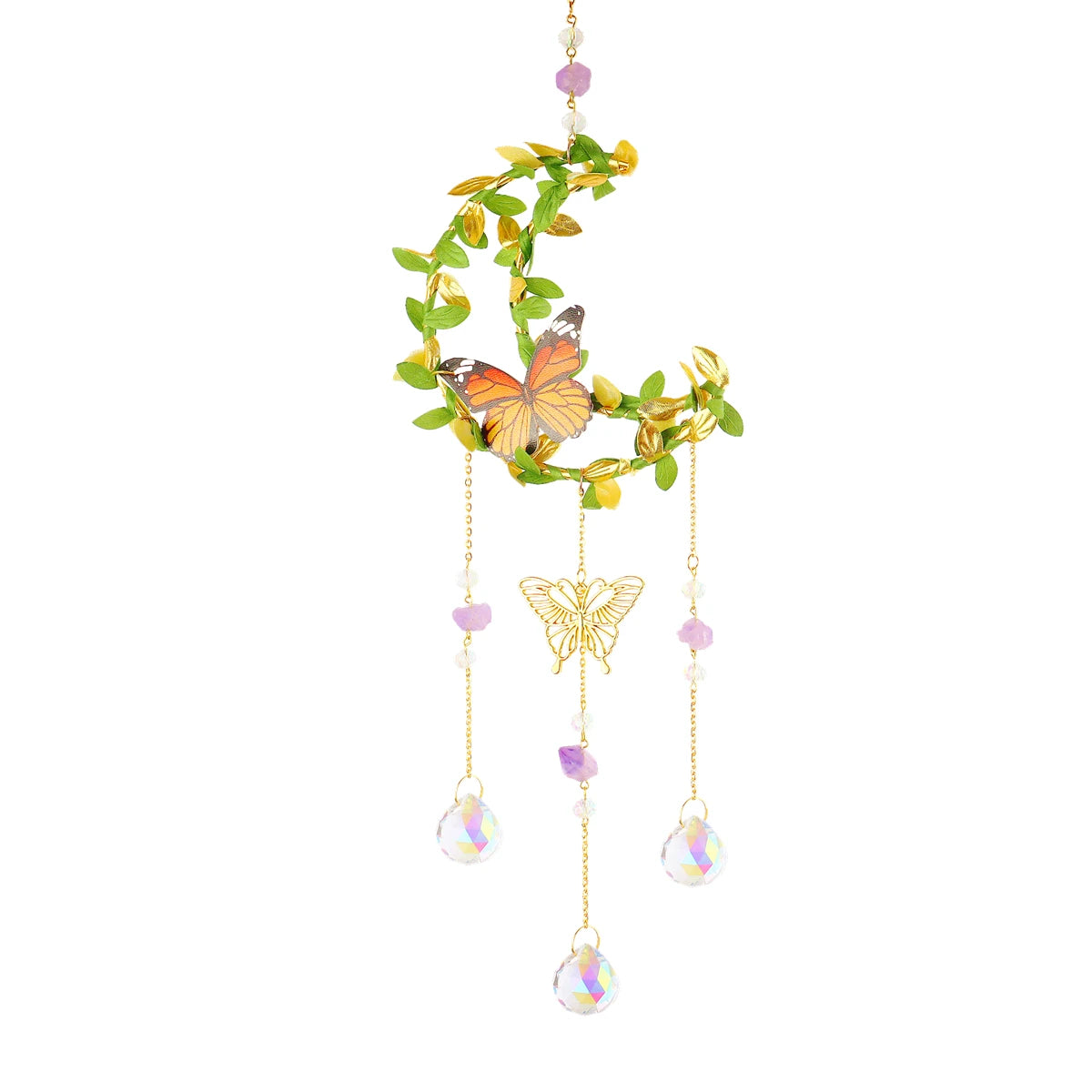 New Vine winding Butterfly Crystal Wind Chime Star Moon Hanging Rainbow Chaser Dream Catcher Home Garden Decor Windchimes