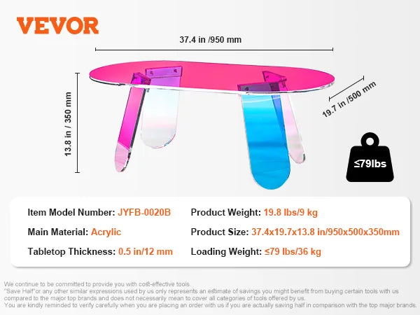 VEVOR Acrylic End Table C-Shaped Lucite Side Table Clear Acrylic Side Table for Drink Food Snack used in Living Room Bedroom