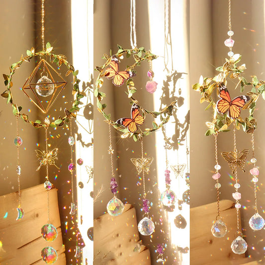 Sun catcher Crystal Wind Chimes Star Moon Love Heart Diamond Prisms Pendant Hanging Light Catcher Make Drop Home Decor