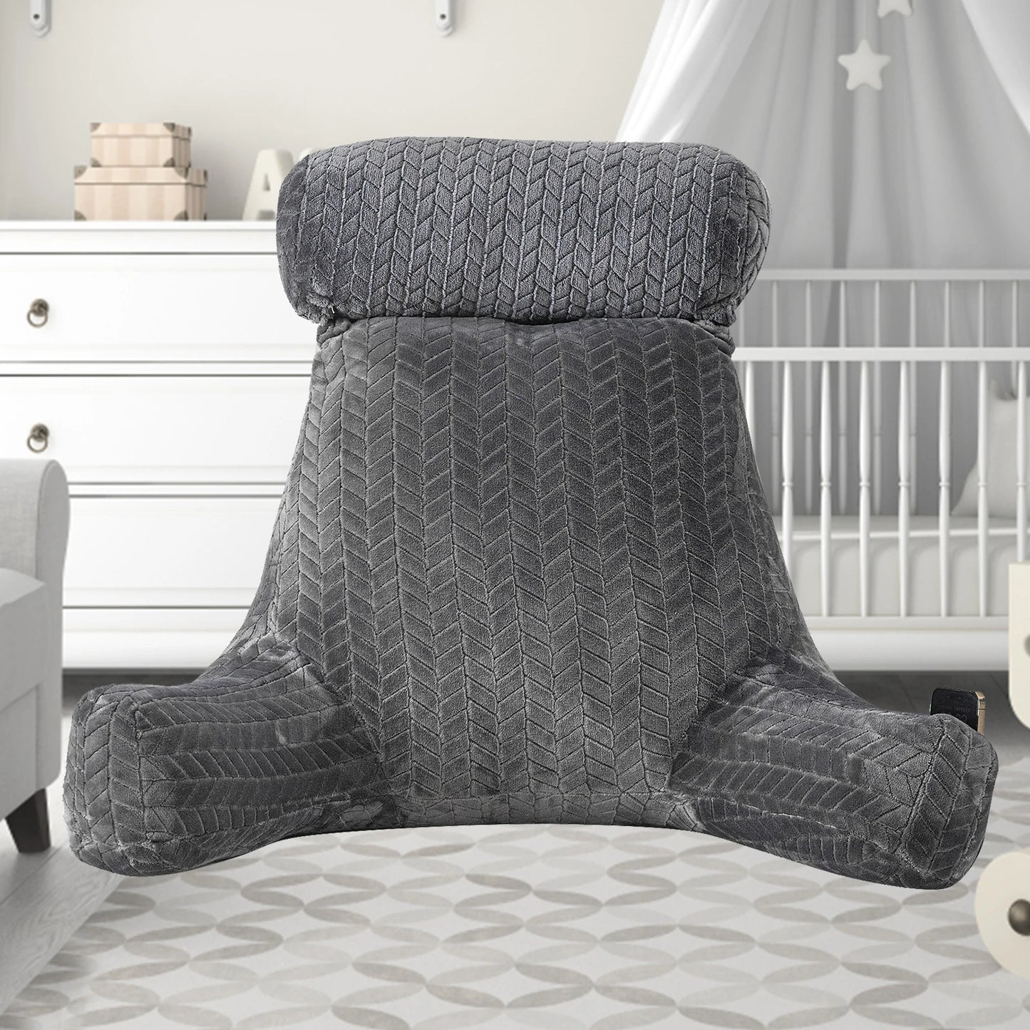 XXL Adult Reading Pillow Back Pillow for Sitting in Bed Backrest Lounge Cushion with Arms Pockets Back Support Bed Rest Pillow