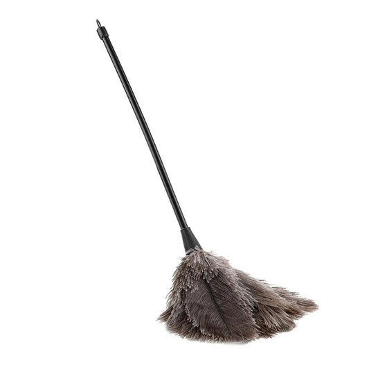 40cm Natural Ostrich Feather Duster with Handle - Ideal for Cleaning Books, Keyboards & Home Décor