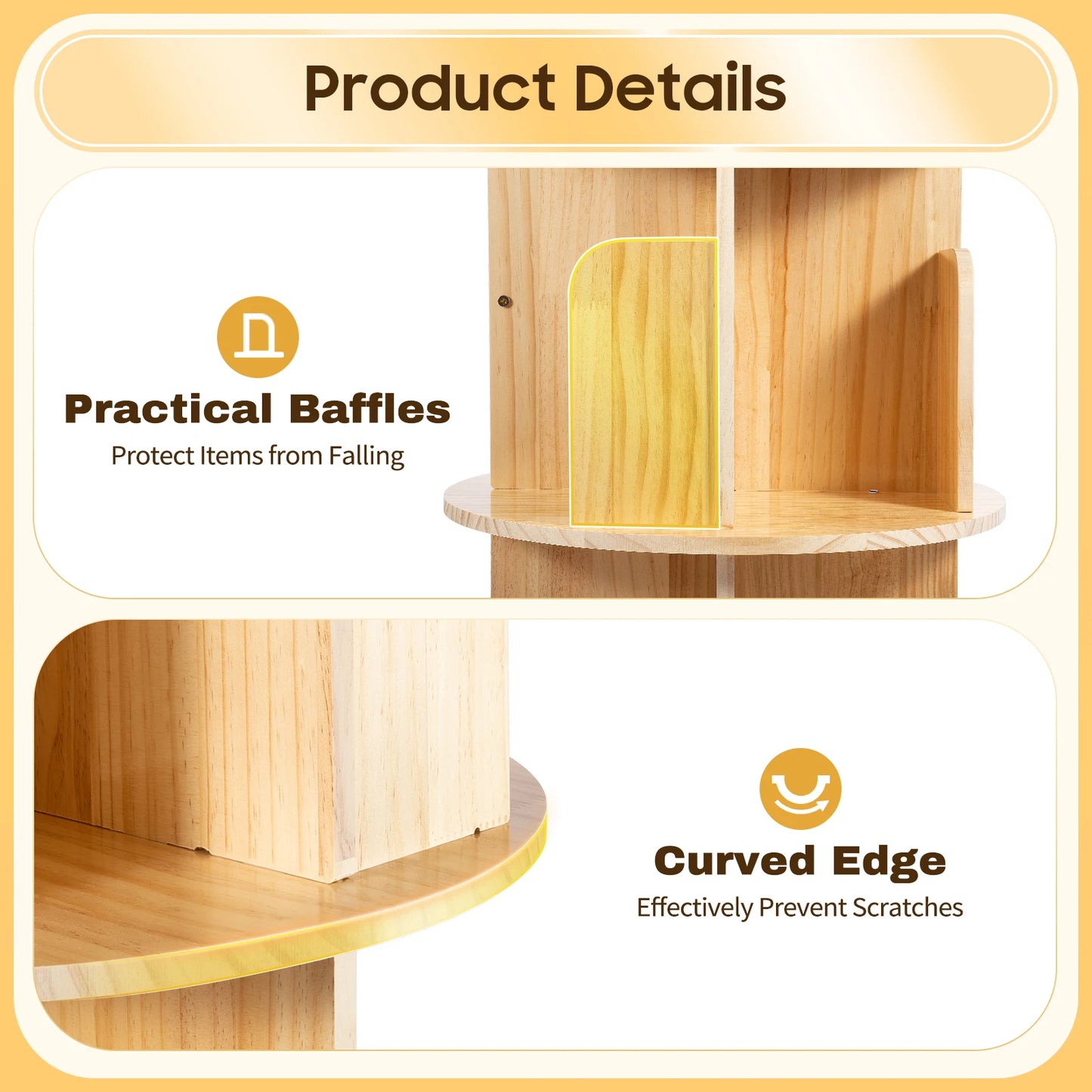 1/2/3/4/5/6 Tier Wooden Bookcase Rotatable Floor Stand Multifunctional Showcase Organizer