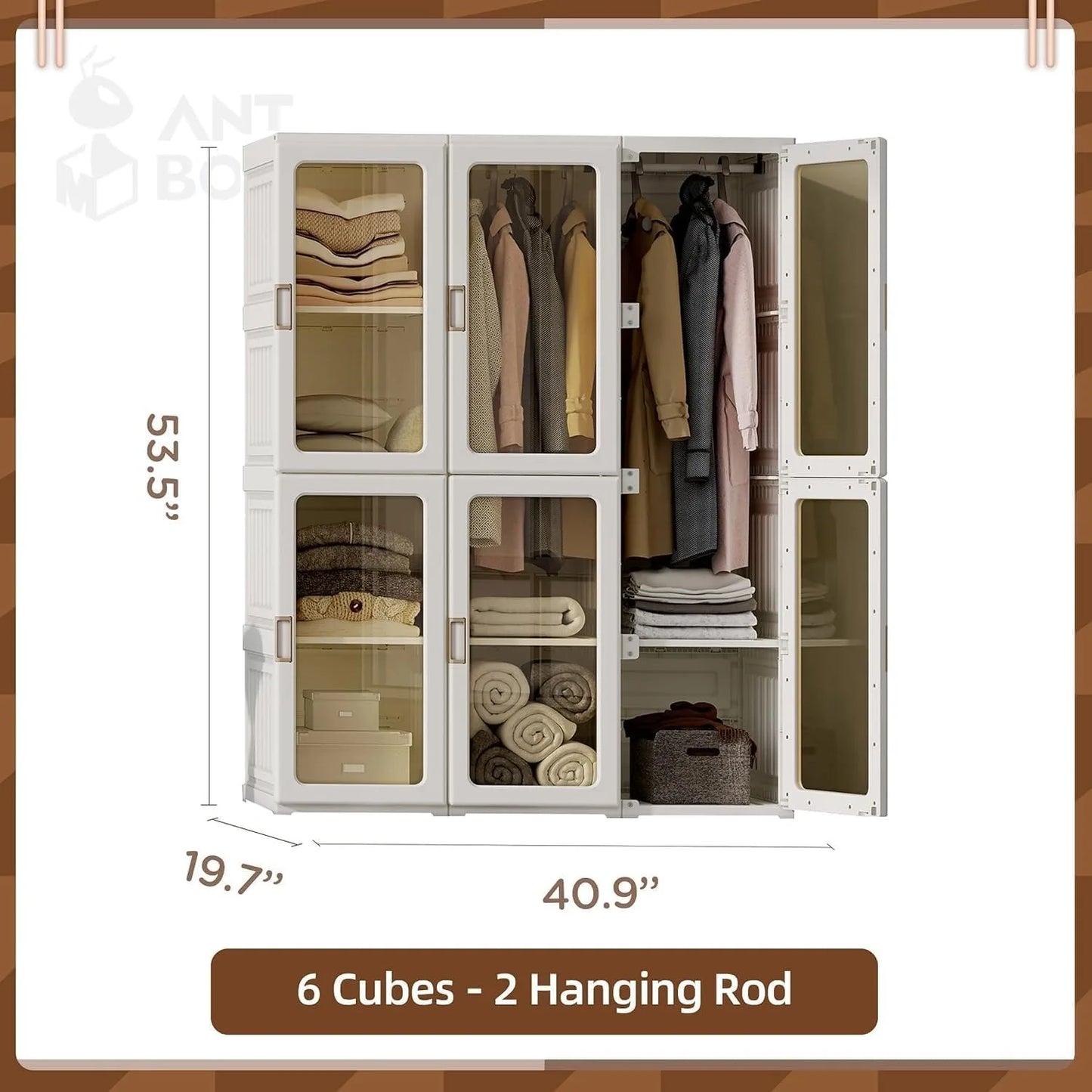 C Portable Wardrobe Closet Storage Organizer Transparent Door Panels, Plastic Wardrobe with Magnetic Door and Easy Assembly