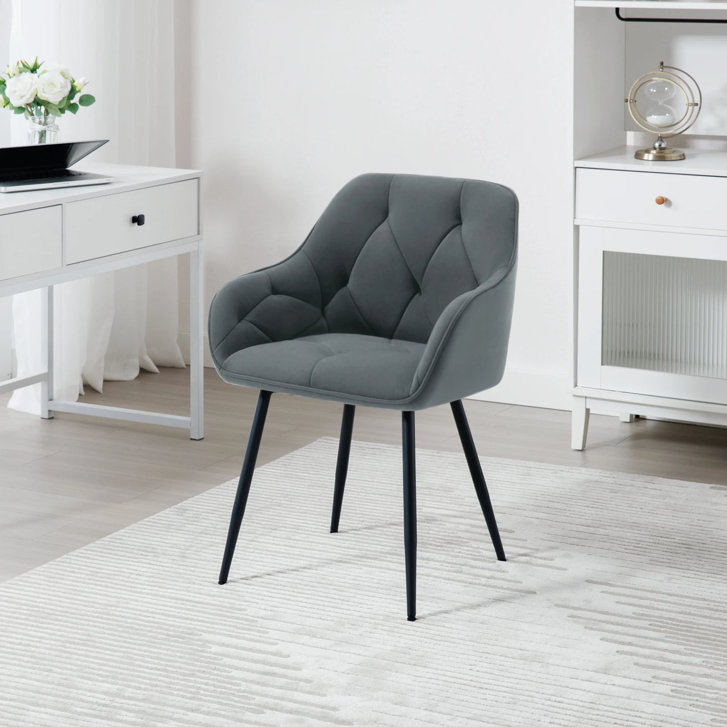 WOLTU 2PCS/Set Dining Chairs Upholstered Kitchen Chairs with Backrest Armrests Metal Legs for Living Room Office Dressing Table