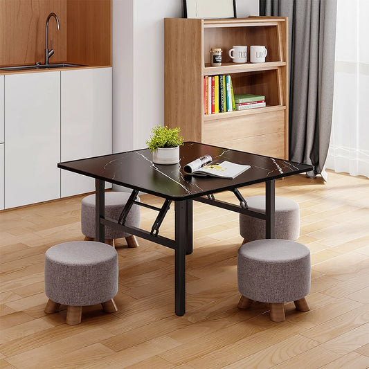 Square Marble Effect 80cm Folding Coffee Table Camping Dining Table Office Center Kitchen Furniture