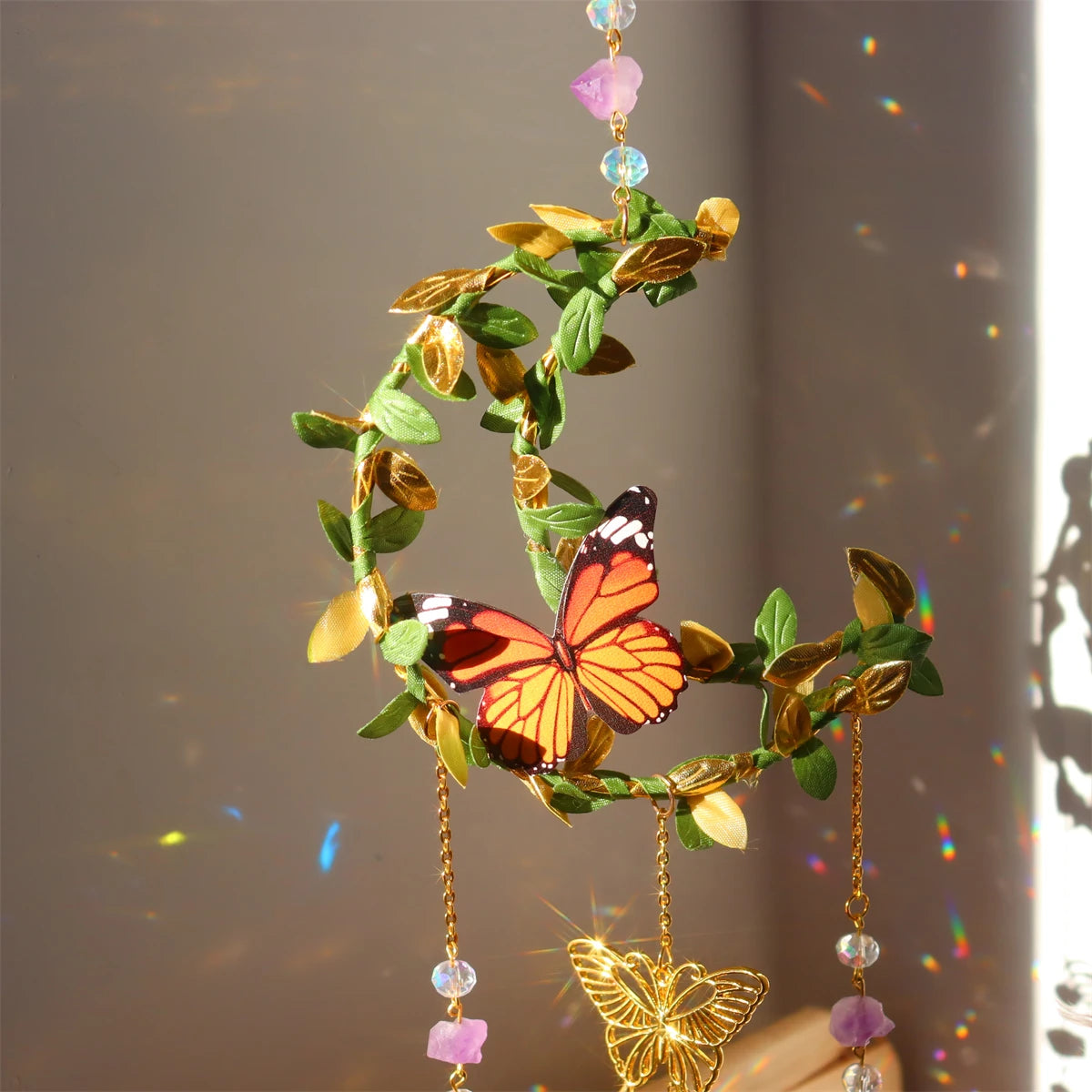 New Vine winding Butterfly Crystal Wind Chime Star Moon Hanging Rainbow Chaser Dream Catcher Home Garden Decor Windchimes