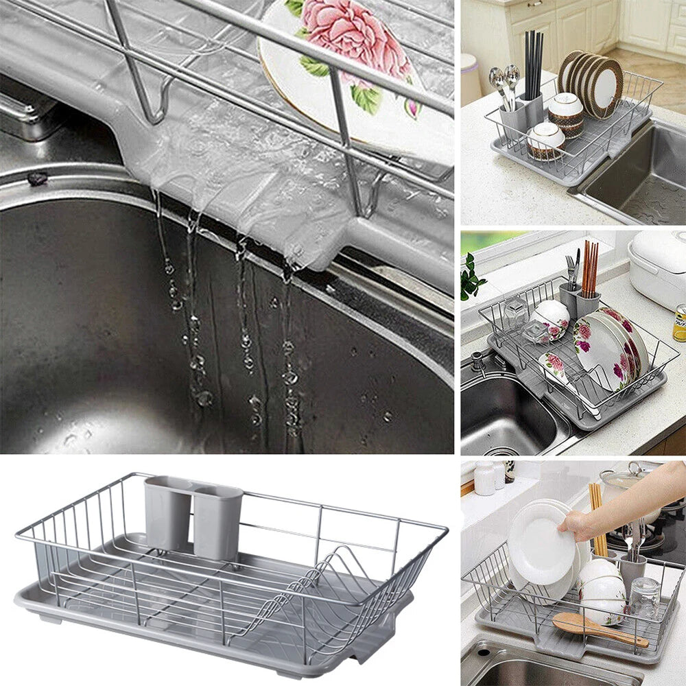 Large Dish Drying Rack Drainer Kitchen Sink Plate Draining Tray Cutlery Holder