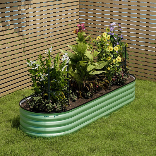 240CM Green Gardens Plan Oval-Shaped Galvanized Steel Raised Garden Bed