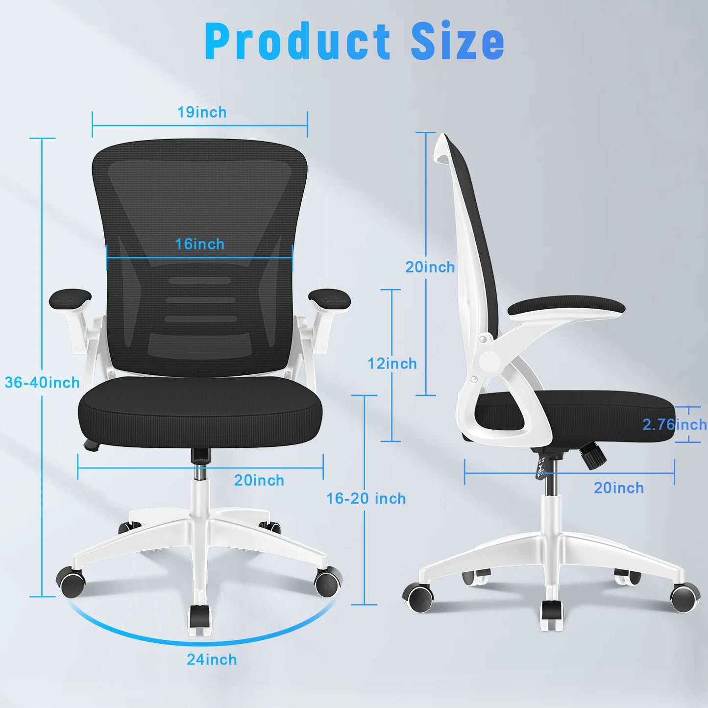 Ergonomic Office Chair  with 90° Flip-up Armrest Lumbar Support, Office Chair with Padded Seat Cushion Home Gaming Chairs