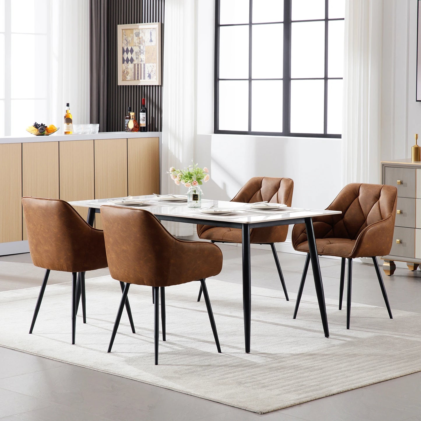 WOLTU 2PCS/Set Dining Chairs Upholstered Kitchen Chairs with Backrest Armrests Metal Legs for Living Room Office Dressing Table