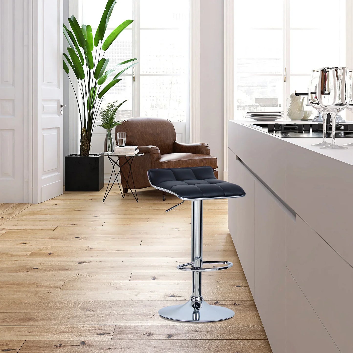 2PCs/Set Bar Stools Counter Stool Faux Leather Well Padded Seat Surface Dining Room Chair Hight-Adjustable Swivel Bar Chair