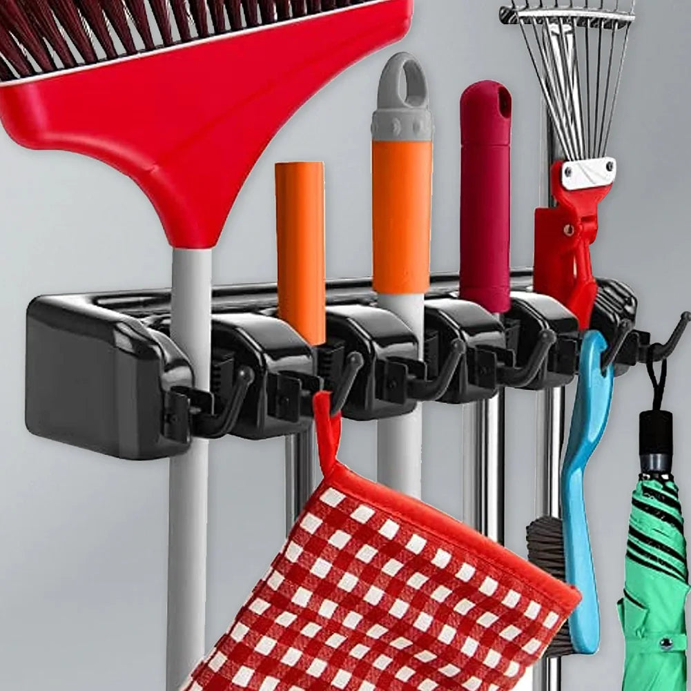 Broom and Mop Holder Mop Organizer Hook 5 Position 6 Hooks Hanger Broom Storage Hook Multipurpose for Kitchen Bathroom