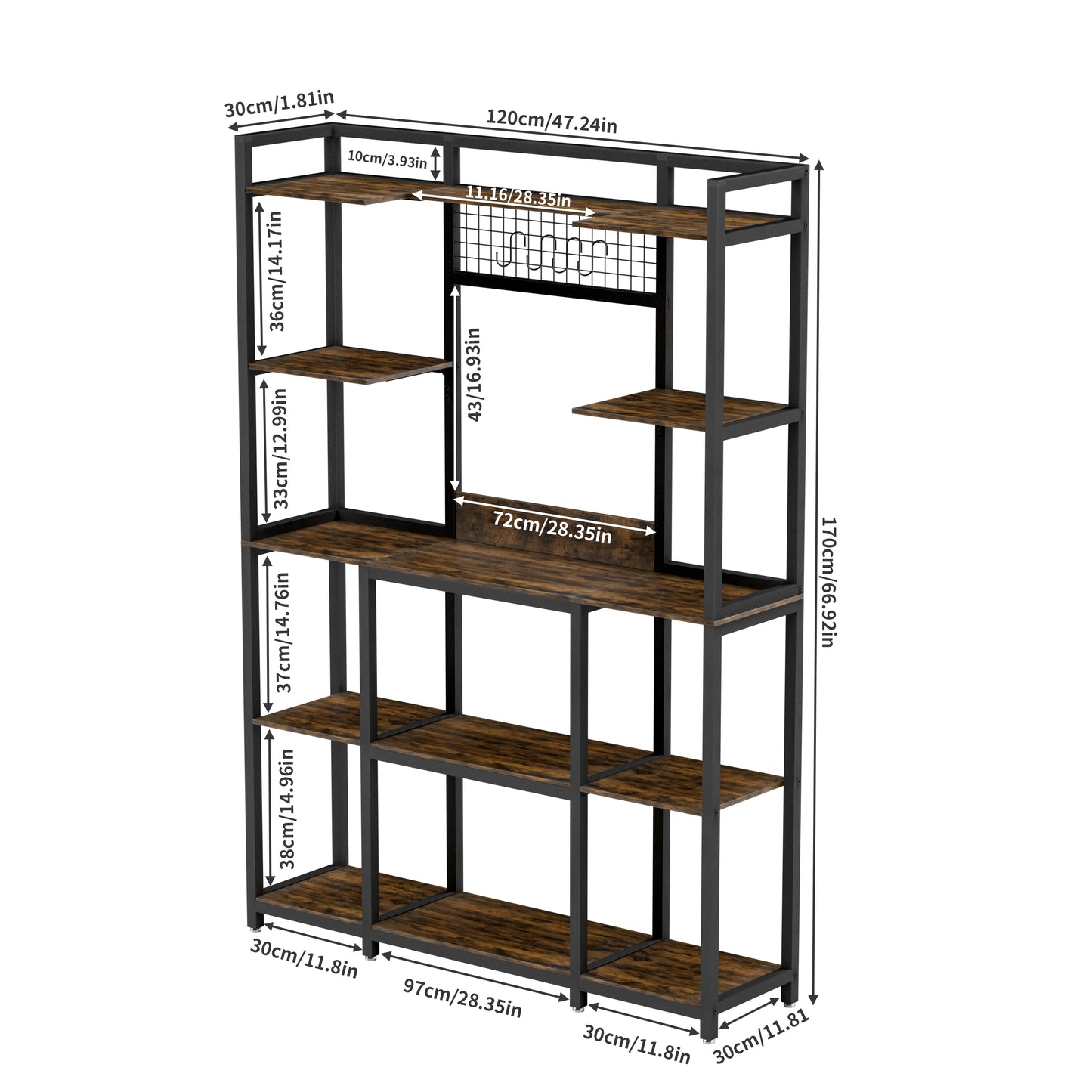 5 Tier Large Baker's Rack Industrial Microwave Stand Kitchen Storage Rack with Hooks and Shelves for Spices Pots and Pans