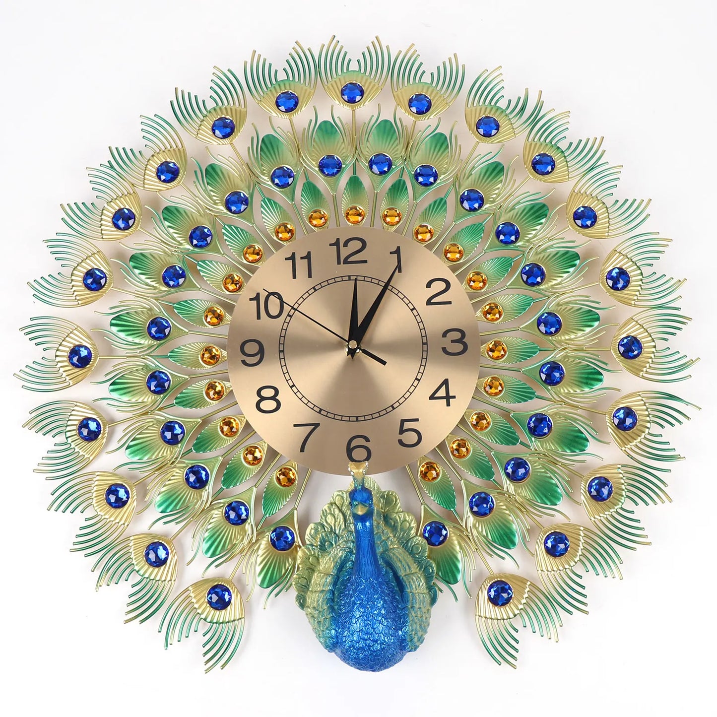 Peacock Clock Metal Silent Wall Clock None Ticking Decorative Large Wall Clock for Living Room Home Decor