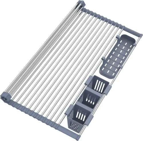Large Drying Mat Foldable Stainless Steel Over The Sink Dish Roll Up Rack