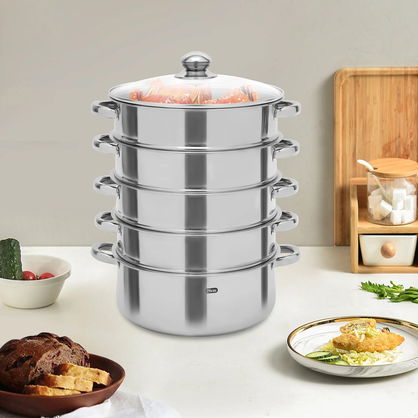 Multifunctional Stainless Steel Steamer 26cm/28cm/30cm 5-Tier Kitchen Cooking Steamer Durable And Easy-to-clean