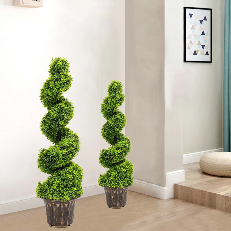 Voltsify 2pcs Artificial Potted Rotating Topiary Trees Garden Yard Ornament with Pot, 90CM