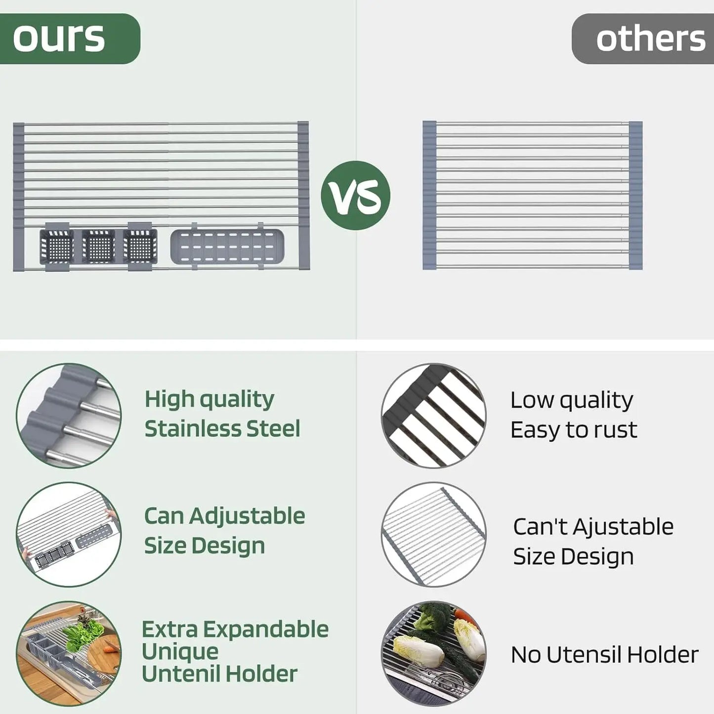 Large Drying Mat Foldable Stainless Steel Over The Sink Dish Roll Up Rack