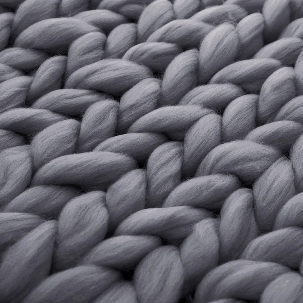 Grey Handwoven Chunky Knit Throw Blanket