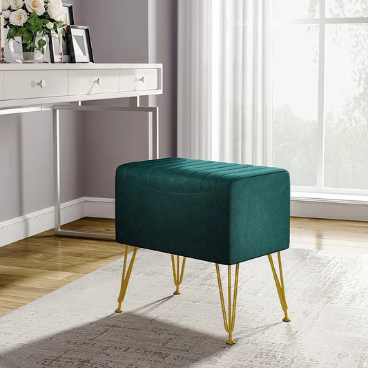 Green Multifunctional Household Soft Channel Velvet Stool with Gold Legs