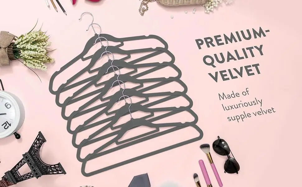 Velvet Hangers 20 Pack Clothes Hanger W/Tie Bar Non Slip Swivel Hook Slim Felt Hangers Suits Clothes Pants Coat Hanger Gray