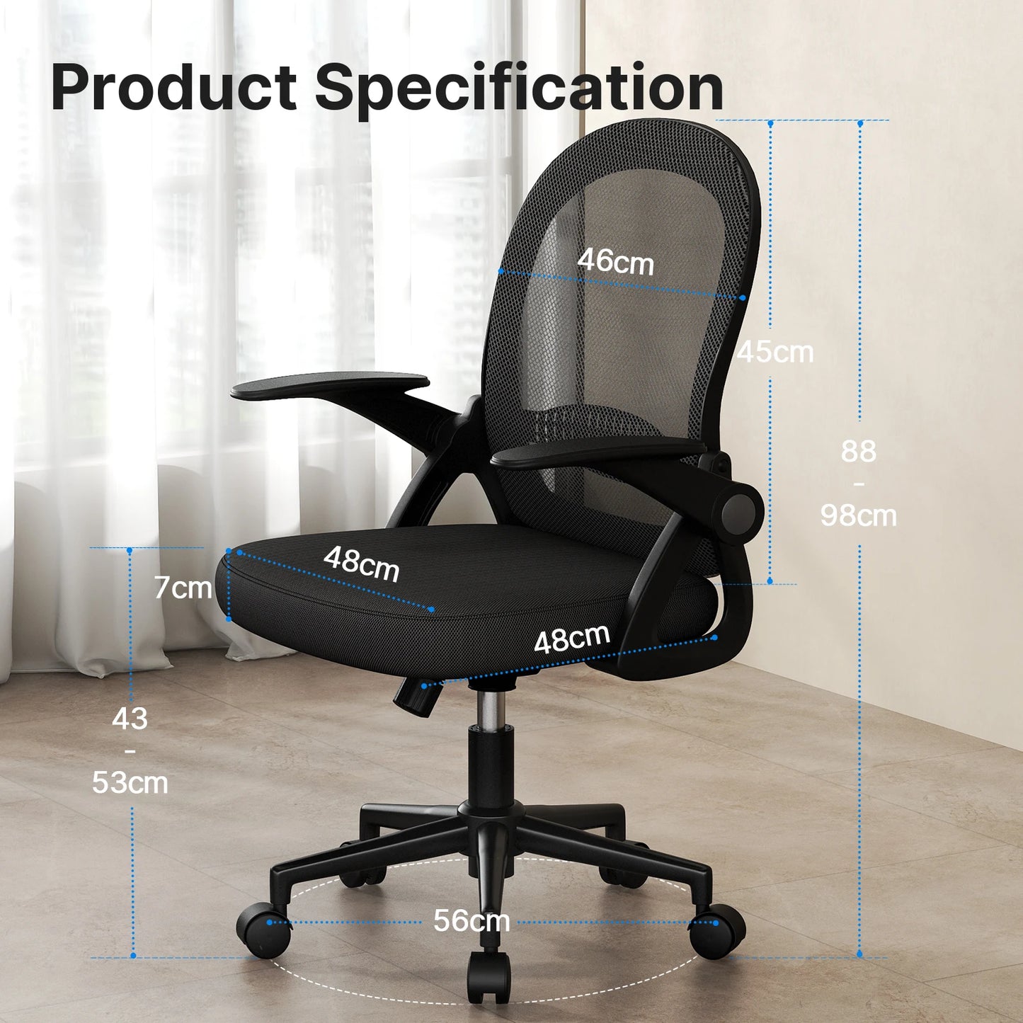 Home Office Chair Ergonomic Desk Chair Swivel Computer Chair Mid-Back Mesh Chair with Flip-up Armrests Lumbar Support for Home