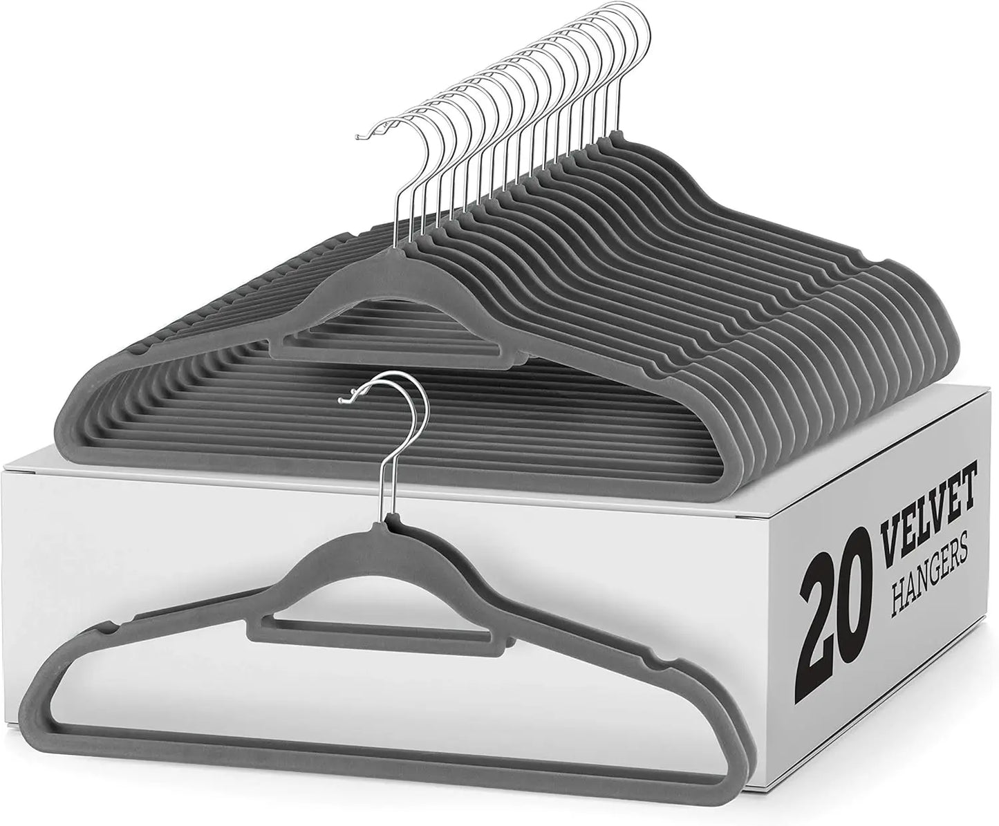 Velvet Hangers 20 Pack Clothes Hanger W/Tie Bar Non Slip Swivel Hook Slim Felt Hangers Suits Clothes Pants Coat Hanger Gray