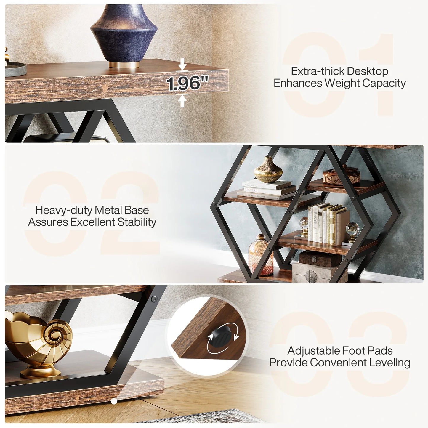 Tribesigns Console Table, 39.4-Inch Entryway Table with Thickened Tabletop, 4- Tier Industrial Narrow Hallway Sofa Table