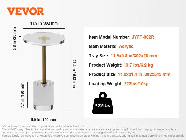 VEVOR Acrylic End Table C-Shaped Lucite Side Table Clear Acrylic Side Table for Drink Food Snack used in Living Room Bedroom