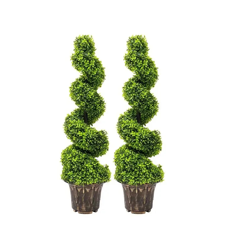 Voltsify 2pcs Artificial Potted Rotating Topiary Trees Garden Yard Ornament with Pot, 90CM