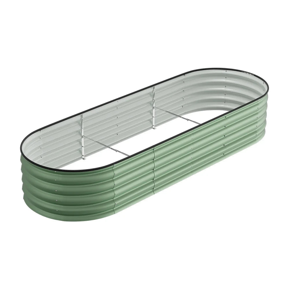 240CM Green Gardens Plan Oval-Shaped Galvanized Steel Raised Garden Bed