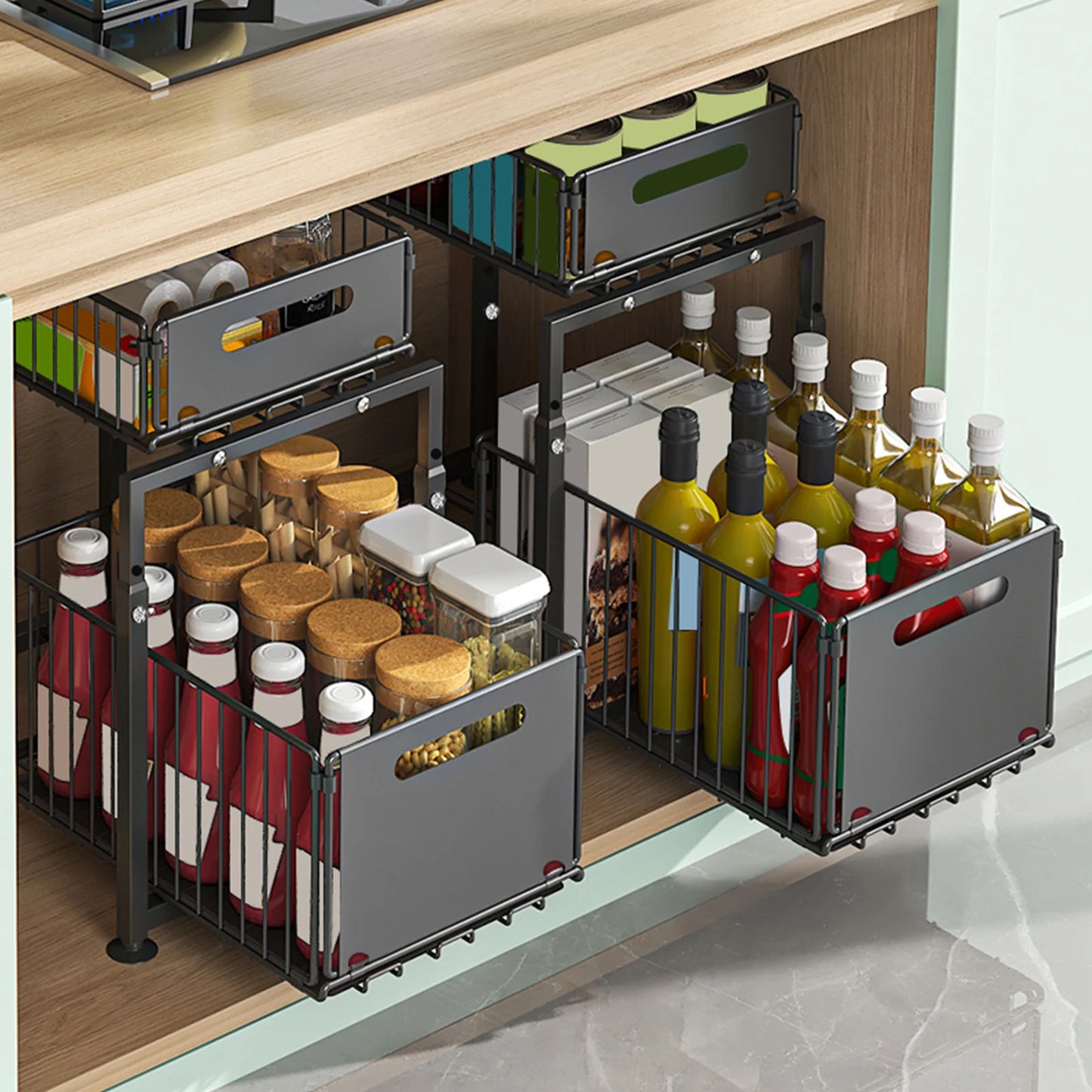 1pc,Slide-out storage rack,Cabinet pull-out storage basket,Punch-free storage rack with suction cups,Spice rack, cutlery rack