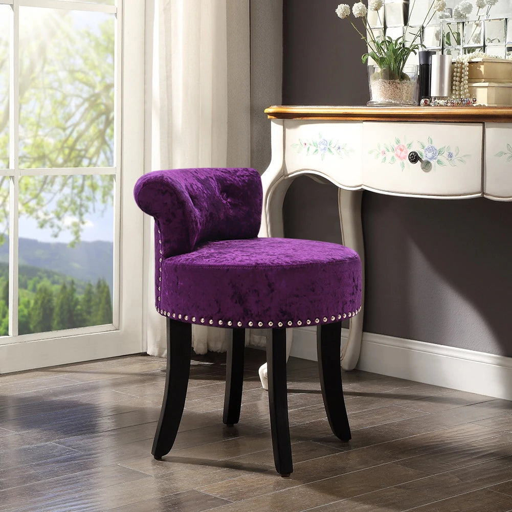 Crush Velvet Dressing Table Desk Studded Edge, Purple