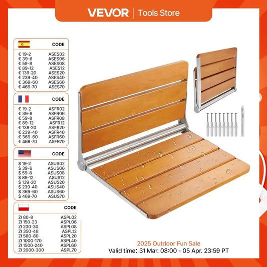 VEVOR Folding Shower Seat Wall Mounted Fold Up Shower Bench   Space Saving Home Care Fold Down Shower Chair for Pregnant Women